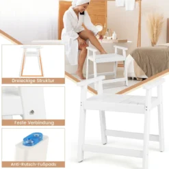 Duschbank mit Armlehnen Spa-Sitz Badhocker für die Dusche wasserdichte Badezimmerbank Weiß 58 x 52 x 61,5 cm