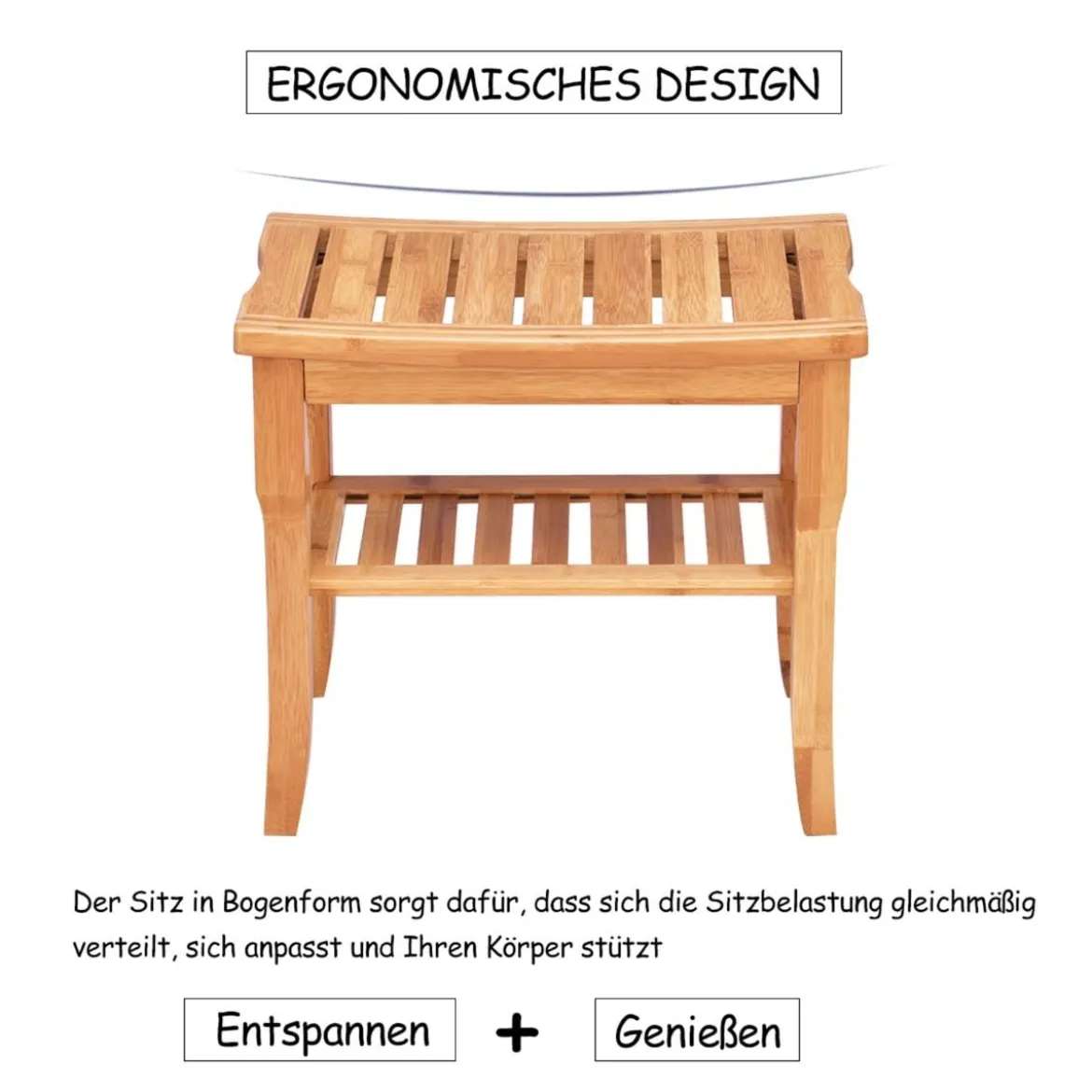 Duschhocker aus Bambus Badhocker mit Ablagefach Badezimmerhocker 48,5 x 27 x 45 cm