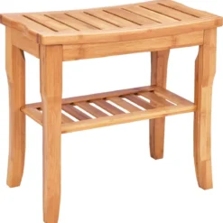 Duschhocker aus Bambus Badhocker mit Ablagefach Badezimmerhocker 48,5 x 27 x 45 cm