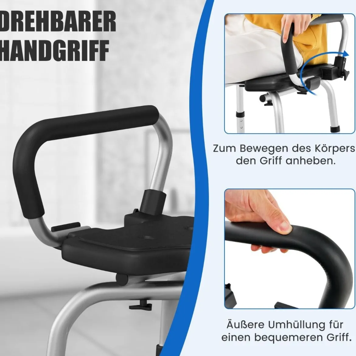 Duschstuhl höhenverstellbar Duschhocker mit Duschkopfhalterung Badehocker 100KG belastbar Duschsitz mit Arm- und Rücklehne Schwarz