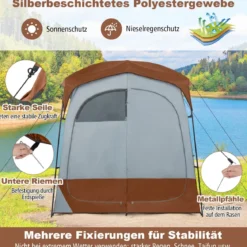 Duschzelt mit 2 Räumen & Abnehmbarem Regenschutz & Innentasche Toilettenzelt Braun