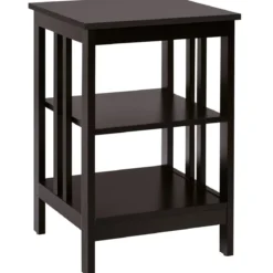3 Ebene II-förmig Nachttisch Beistelltisch mit Regal & Stauraum 40 x 40 x 61 cm Kaffee