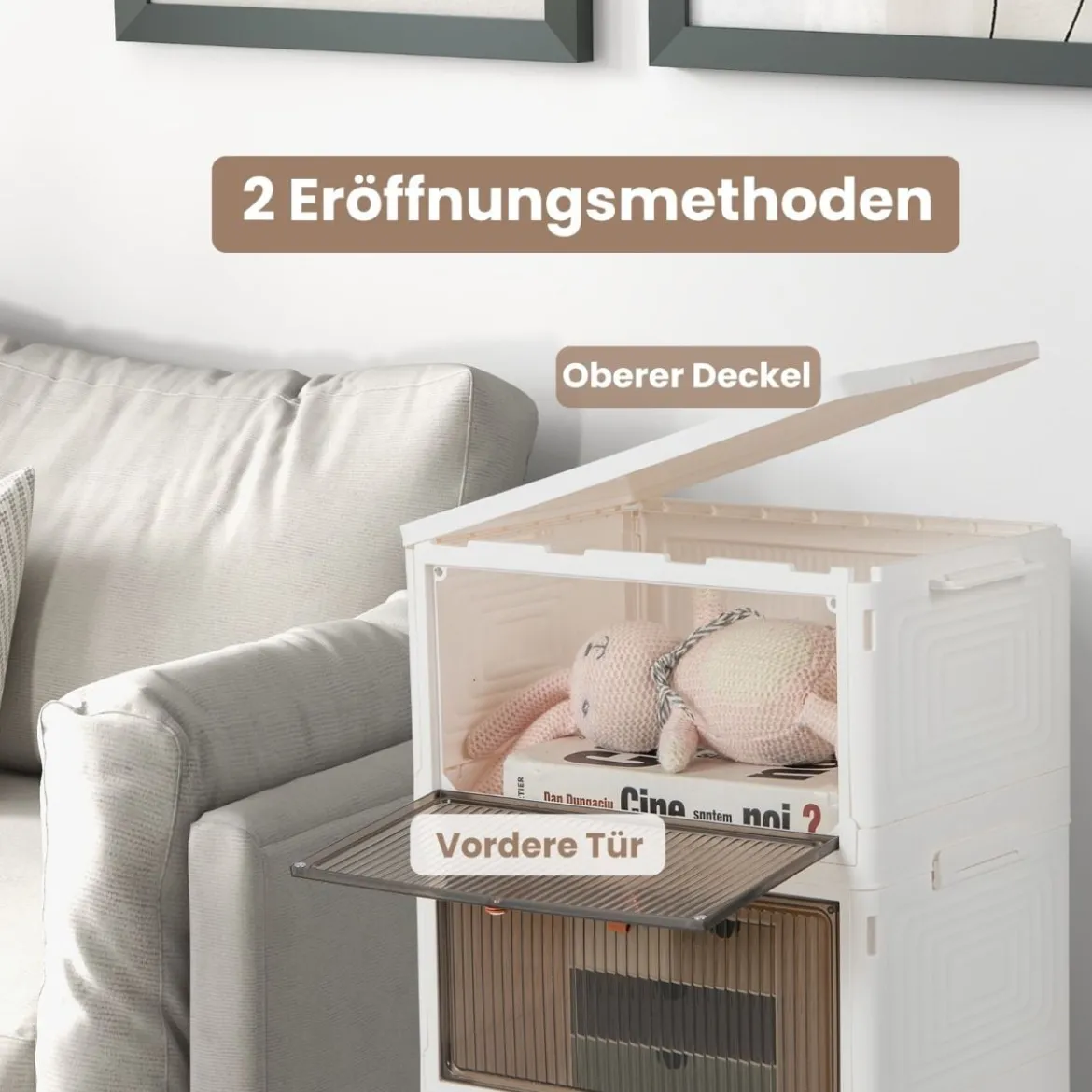 3/4/6-Ebenen Aufbewahrungsboxen mit Deckel & Magnetischen Transparenten Türen & Rollen Weiß