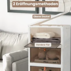 3/4/6-Ebenen Aufbewahrungsboxen mit Deckel & Magnetischen Transparenten Türen & Rollen Weiß
