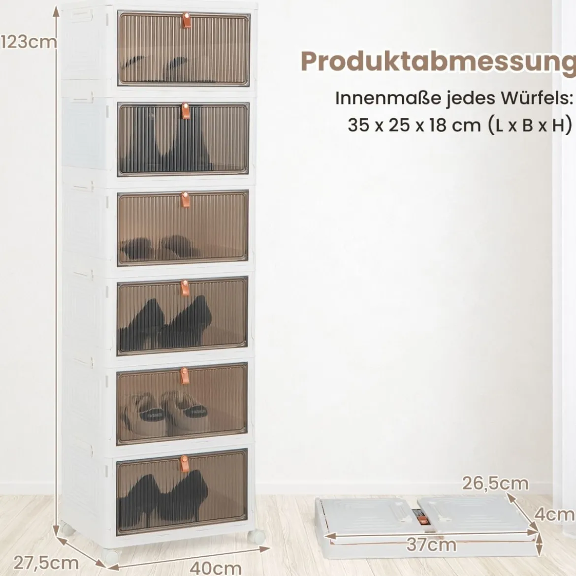 3/4/6-Ebenen Aufbewahrungsboxen mit Deckel & Magnetischen Transparenten Türen & Rollen Weiß