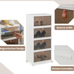 3/4/6-Ebenen Aufbewahrungsboxen mit Deckel & Magnetischen Transparenten Türen & Rollen Weiß