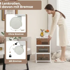 3/4/6-Ebenen Aufbewahrungsboxen mit Deckel & Magnetischen Transparenten Türen & Rollen Weiß