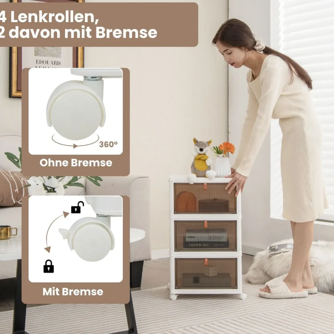 3/4/6-Ebenen Aufbewahrungsboxen mit Deckel & Magnetischen Transparenten Türen & Rollen Weiß