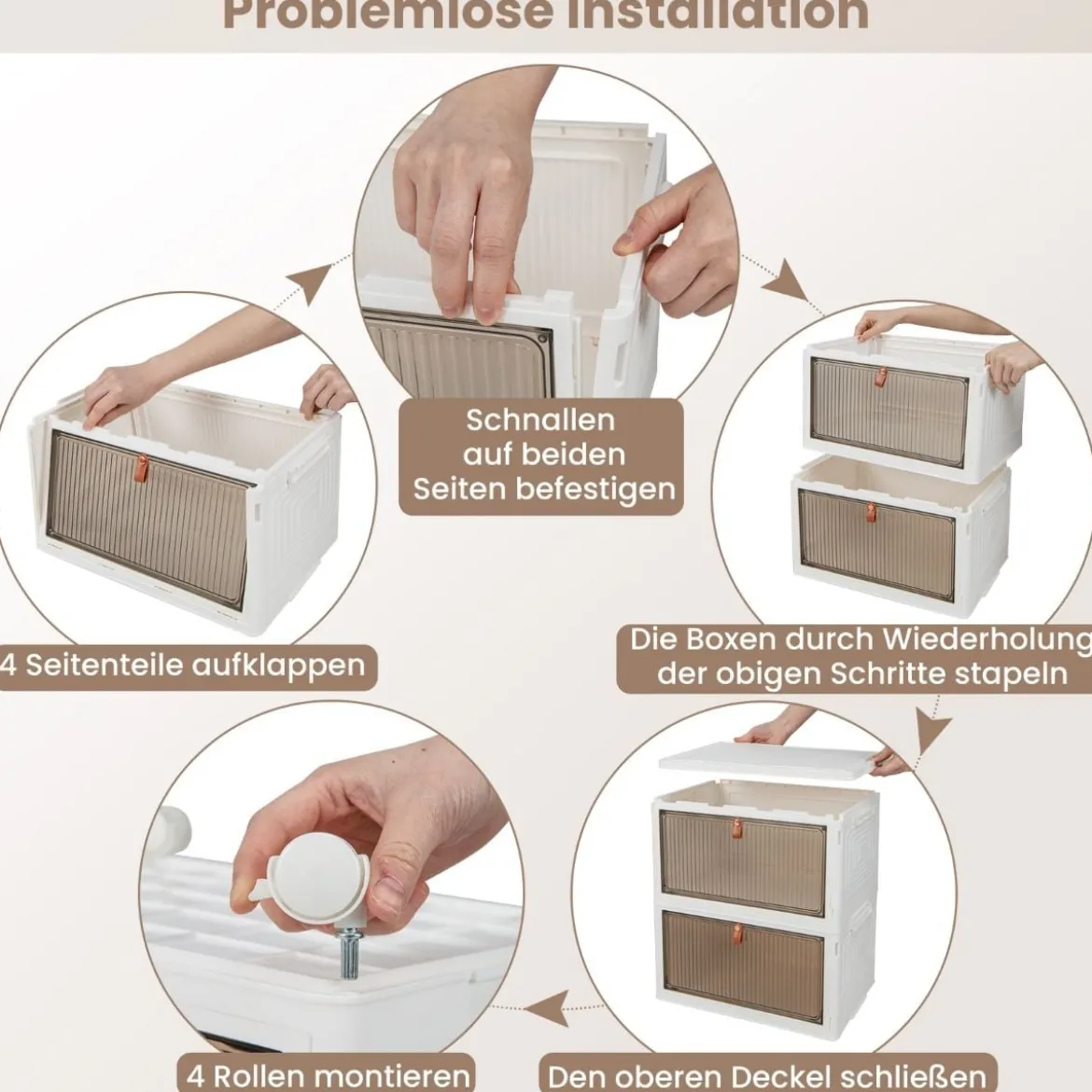 3/4/6-Ebenen Aufbewahrungsboxen mit Deckel & Magnetischen Transparenten Türen & Rollen Weiß