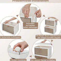 3/4/6-Ebenen Aufbewahrungsboxen mit Deckel & Magnetischen Transparenten Türen & Rollen Weiß