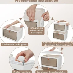 3/4/6-Ebenen Aufbewahrungsboxen mit Deckel & Magnetischen Transparenten Türen & Rollen Weiß