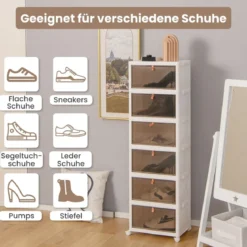 3/4/6-Ebenen Aufbewahrungsboxen mit Deckel & Magnetischen Transparenten Türen & Rollen Weiß