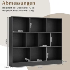 3 Ebenen Bücherregal mit 10 Fächern Standregal Würfelregal Büroregal 120 x 24 x 104 cm
