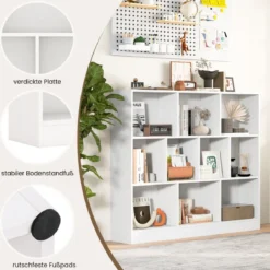 3 Ebenen Bücherregal mit 10 Fächern Standregal Würfelregal Büroregal 120 x 24 x 104 cm