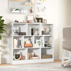 3 Ebenen Bücherregal mit 10 Fächern Standregal Würfelregal Büroregal 120 x 24 x 104 cm