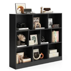 3 Ebenen Bücherregal mit 10 Fächern Standregal Würfelregal Büroregal 120 x 24 x 104 cm