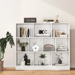 3 Ebenen Bücherregal mit 10 Fächern Standregal Würfelregal Büroregal 120 x 24 x 104 cm