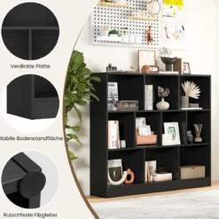 3 Ebenen Bücherregal mit 10 Fächern Standregal Würfelregal Büroregal 120 x 24 x 104 cm