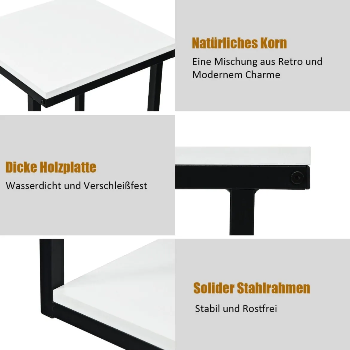3 Ebenen Beistelltisch Industriell Nachttisch für Wohnzimmer 60 x 35 x 59,5 cm Weiß