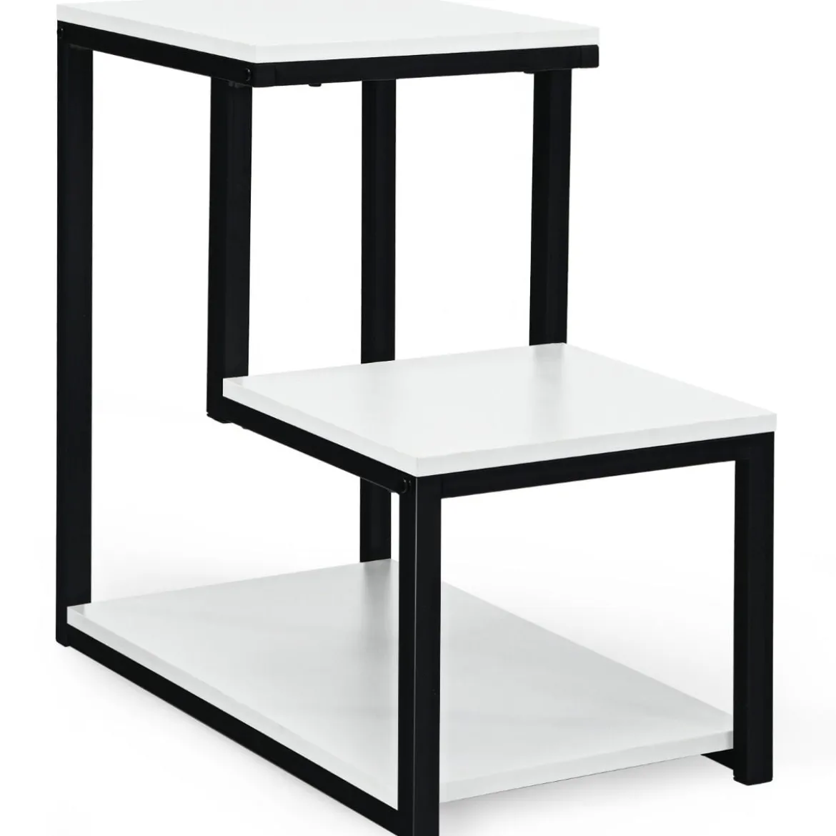 3 Ebenen Beistelltisch Industriell Nachttisch für Wohnzimmer 60 x 35 x 59,5 cm Weiß