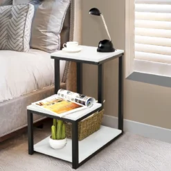 3 Ebenen Beistelltisch Industriell Nachttisch für Wohnzimmer 60 x 35 x 59,5 cm Weiß