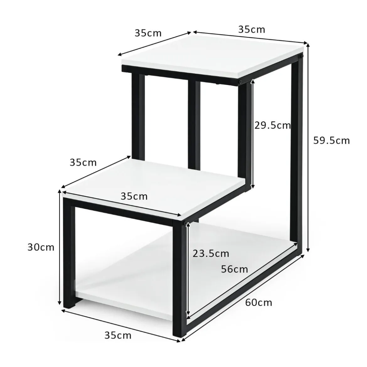 3 Ebenen Beistelltisch Industriell Nachttisch für Wohnzimmer 60 x 35 x 59,5 cm Weiß