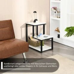 3 Ebenen Beistelltisch Industriell Nachttisch für Wohnzimmer 60 x 35 x 59,5 cm Weiß