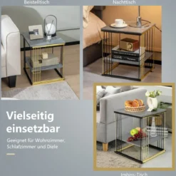 2 Ebenen Beistelltisch Marmor Optik mit abnehmbarer Ablage Sofatisch mit Metallrahmen 39 x 39 x 45 cm
