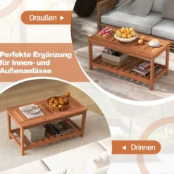 2 Ebenen Beistelltisch mit Ablage Outdoor Wetterfester Couchtisch Kaffeetisch 90 x 45 x 45 cm