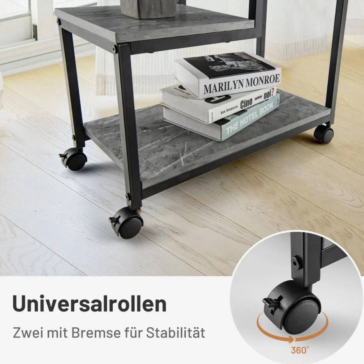 3 Ebenen Beistelltisch mit Marmoroptik & Universalrollen Moderner Nachttisch 60 x 30 x 59 cm