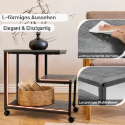 3 Ebenen Beistelltisch mit Marmoroptik & Universalrollen Moderner Nachttisch 60 x 30 x 59 cm
