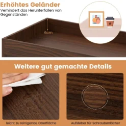 3 Ebenen Beistelltisch mit Rollen Nachttisch Nachtschrank Rollender Sofatisch Walnuss