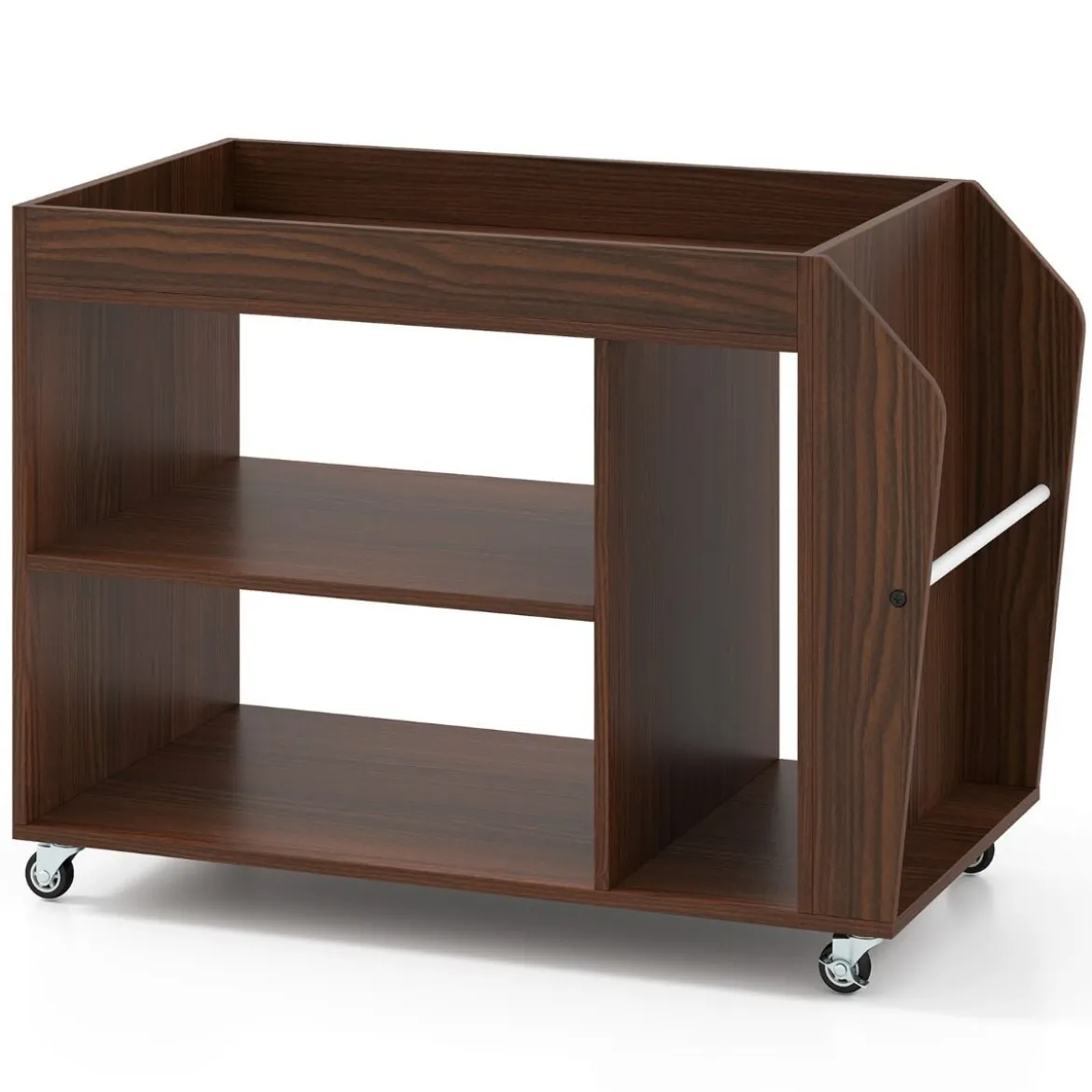 3 Ebenen Beistelltisch mit Rollen Nachttisch Nachtschrank Rollender Sofatisch Walnuss