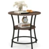 2 Ebenen Beistelltisch Rund Nachttisch mit Metallrahmen 55 x 55 x 56 cm Braun