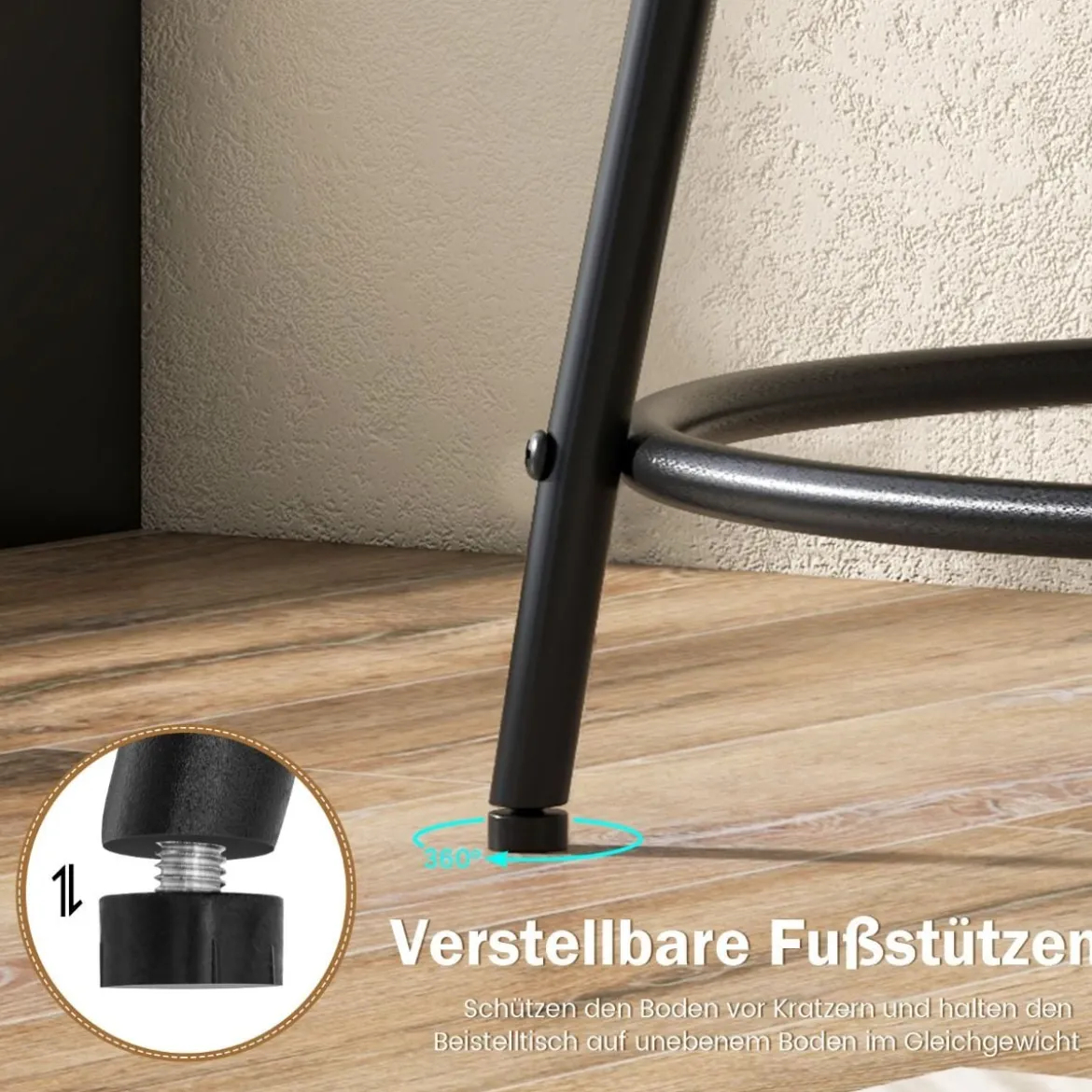 2 Ebenen Beistelltisch Rund Nachttisch mit Metallrahmen 55 x 55 x 56 cm Braun