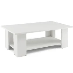 2 Ebenen Couchtisch aus Holz Beistelltisch bis zu 125kg Belastbar 90 x 52 x 32 cm Weiß