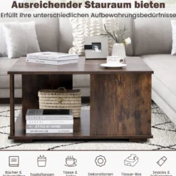 2 Ebenen Couchtisch aus Holz Industrieller Beistelltisch mit Stauraum 80 x 80 x 40 cm Braun