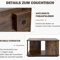 2 Ebenen Couchtisch aus Holz Industrieller Beistelltisch mit Stauraum 80 x 80 x 40 cm Braun