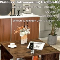 2 Ebenen Couchtisch aus Holz Industrieller Beistelltisch mit Stauraum 80 x 80 x 40 cm Braun