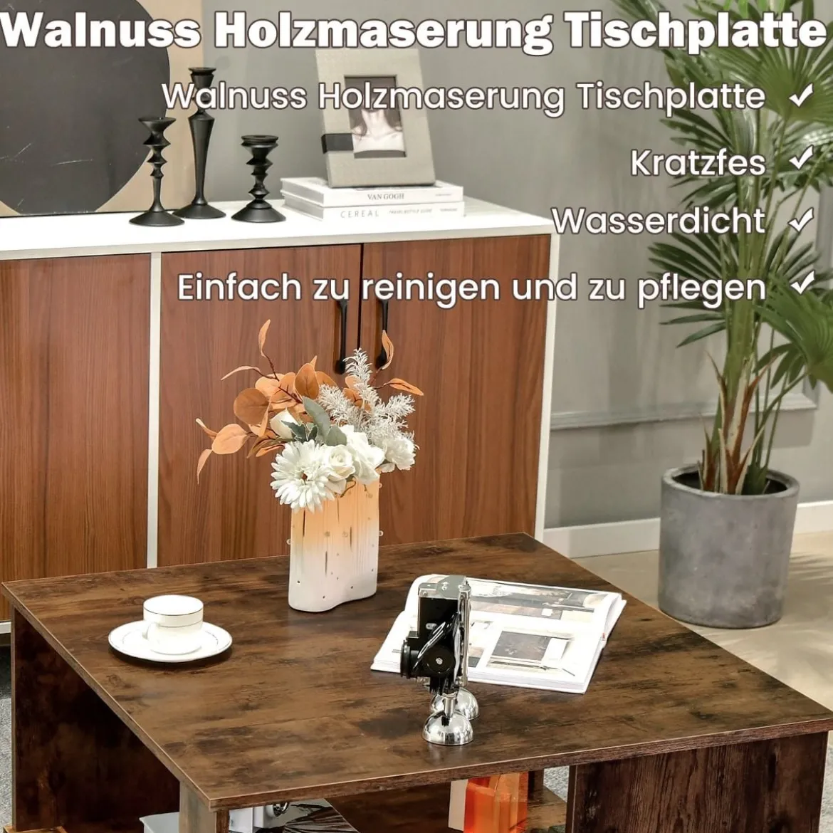 2 Ebenen Couchtisch aus Holz Industrieller Beistelltisch mit Stauraum 80 x 80 x 40 cm Braun