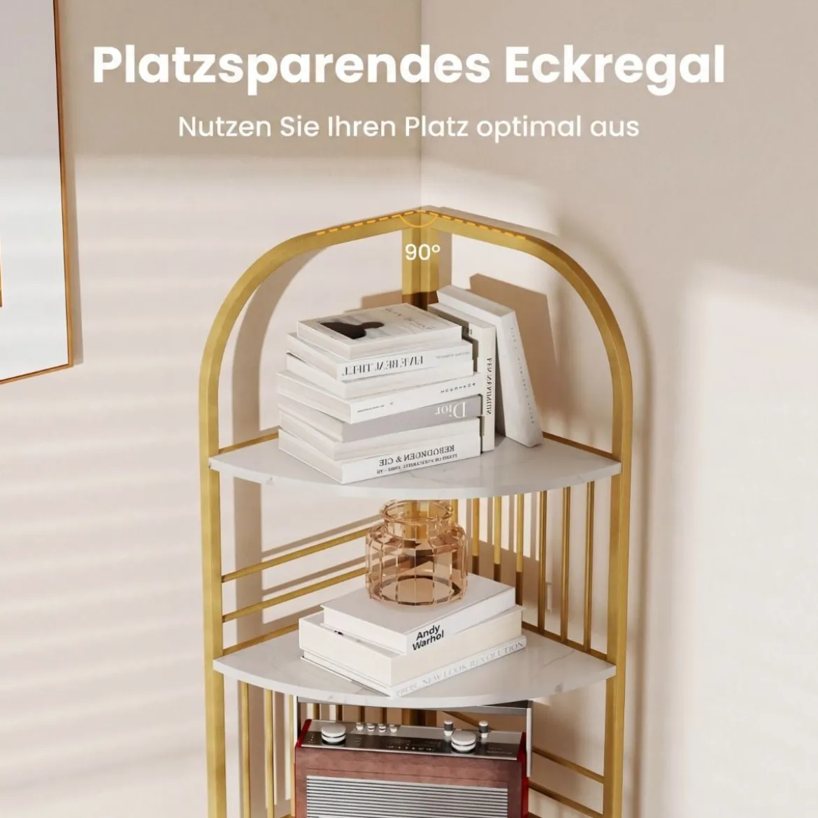 6 Ebenen Eckregal mit Metallrahmen Stehendes Bücherregal Standregal Pflanzenregal Weiß