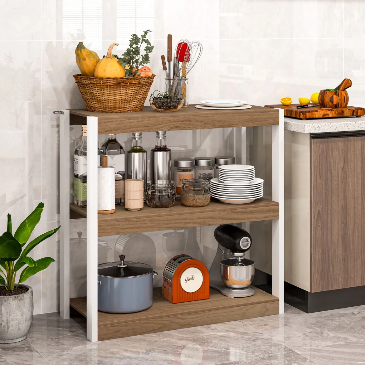 3 Ebenen Holz Standregal mit Kippschutz-Sets & Offenen Regalfächern Bücherregal Natur