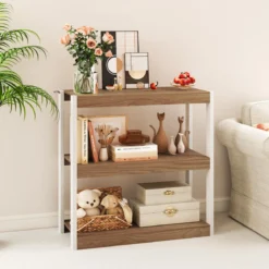 3 Ebenen Holz Standregal mit Kippschutz-Sets & Offenen Regalfächern Bücherregal Natur