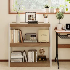 3 Ebenen Holz Standregal mit Kippschutz-Sets & Offenen Regalfächern Bücherregal Natur