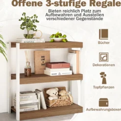 3 Ebenen Holz Standregal mit Kippschutz-Sets & Offenen Regalfächern Bücherregal Natur