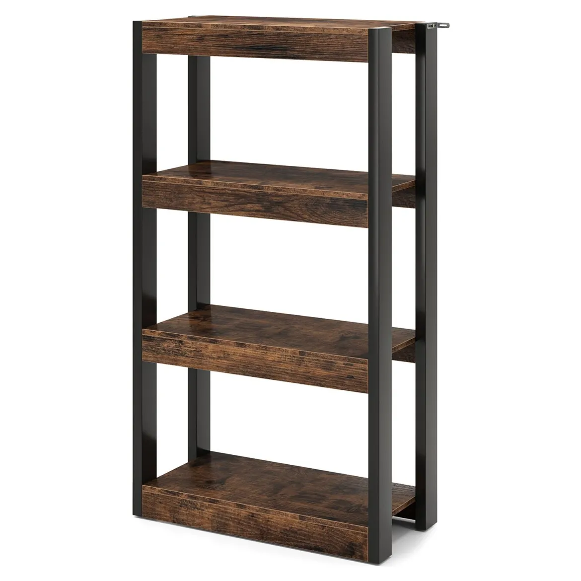 4 Ebenen Holz Standregal mit 2 Kippschutz-Sets & Offenen Regalfächern Bücherregal Braun