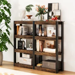 4 Ebenen Holz Standregal mit 2 Kippschutz-Sets & Offenen Regalfächern Bücherregal Braun