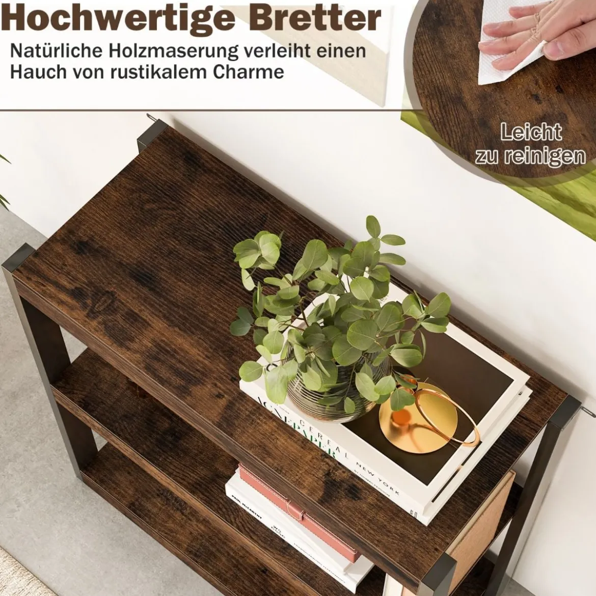 3 Ebenen Holz Standregal mit Kippschutz-Sets & Offenen Regalfächern Bücherregal Braun