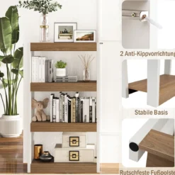 4 Ebenen Holz Standregal mit 2 Kippschutz-Sets & Offenen Regalfächern Bücherregal Natur