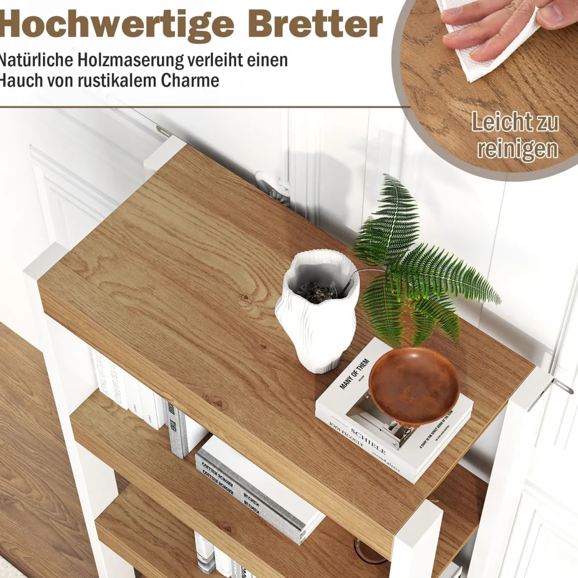 4 Ebenen Holz Standregal mit 2 Kippschutz-Sets & Offenen Regalfächern Bücherregal Natur